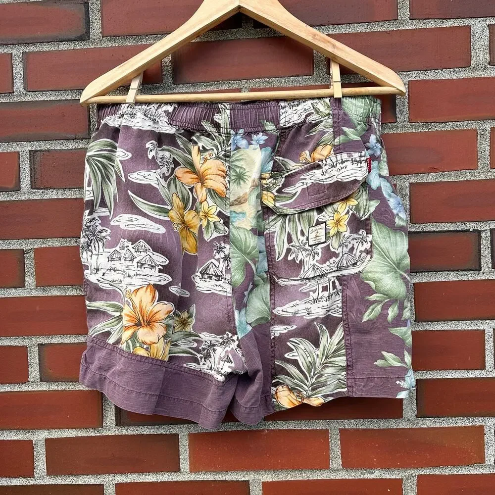 Vintage 90s Y2K Tommy Bahama Men's Silk Hawaiian Shorts with Drawstring Waist